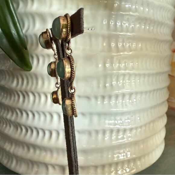 925 Sterling Silver DOUG PAULUS blue chalcedony gemstones Earrings - Picture 2 of 10